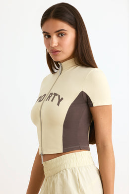 Colourblock Zip-Up Crop Top in Bone