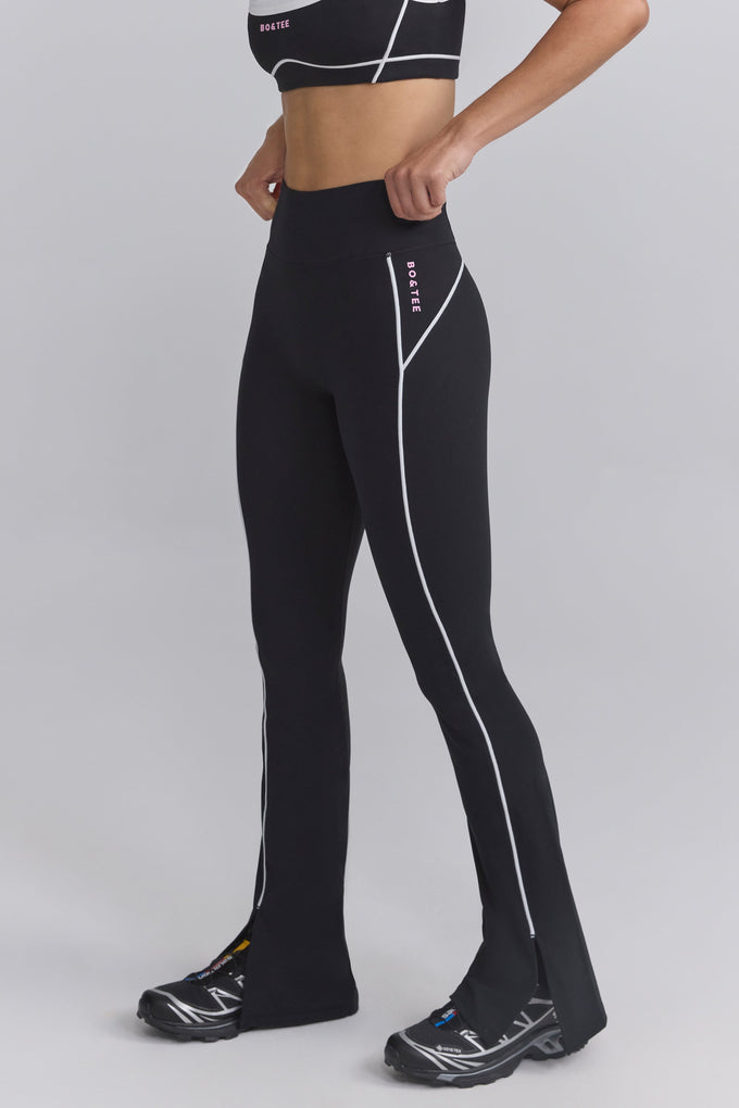 Petite Soft Active Contrast-Trim Flared Trousers in Black