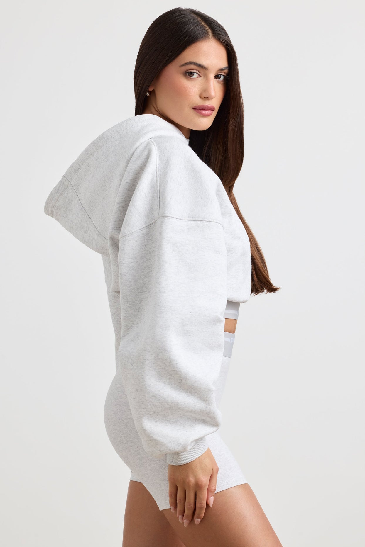 Cropped Hoodie in Grey Marl