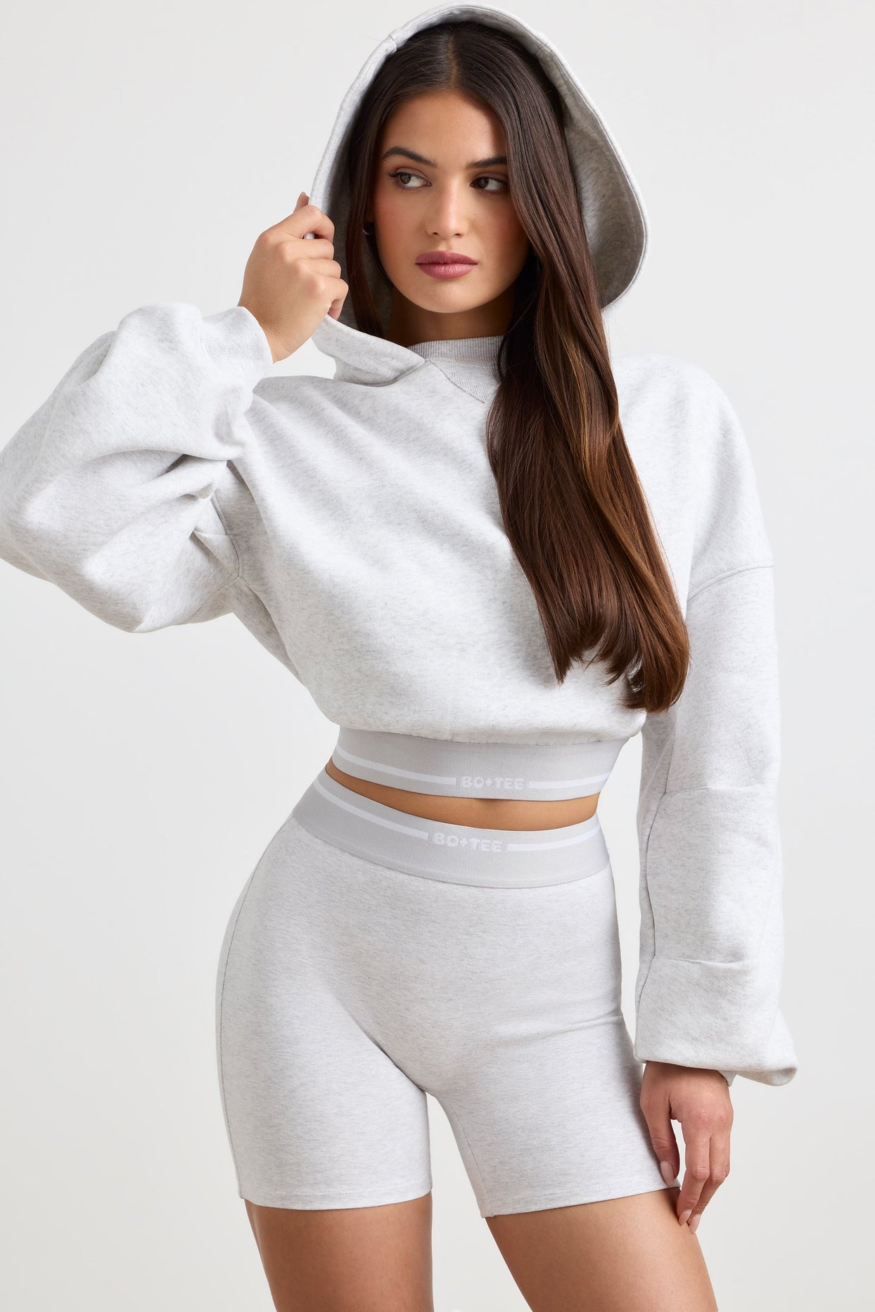 Cropped Hoodie in Grey Marl - Main Image