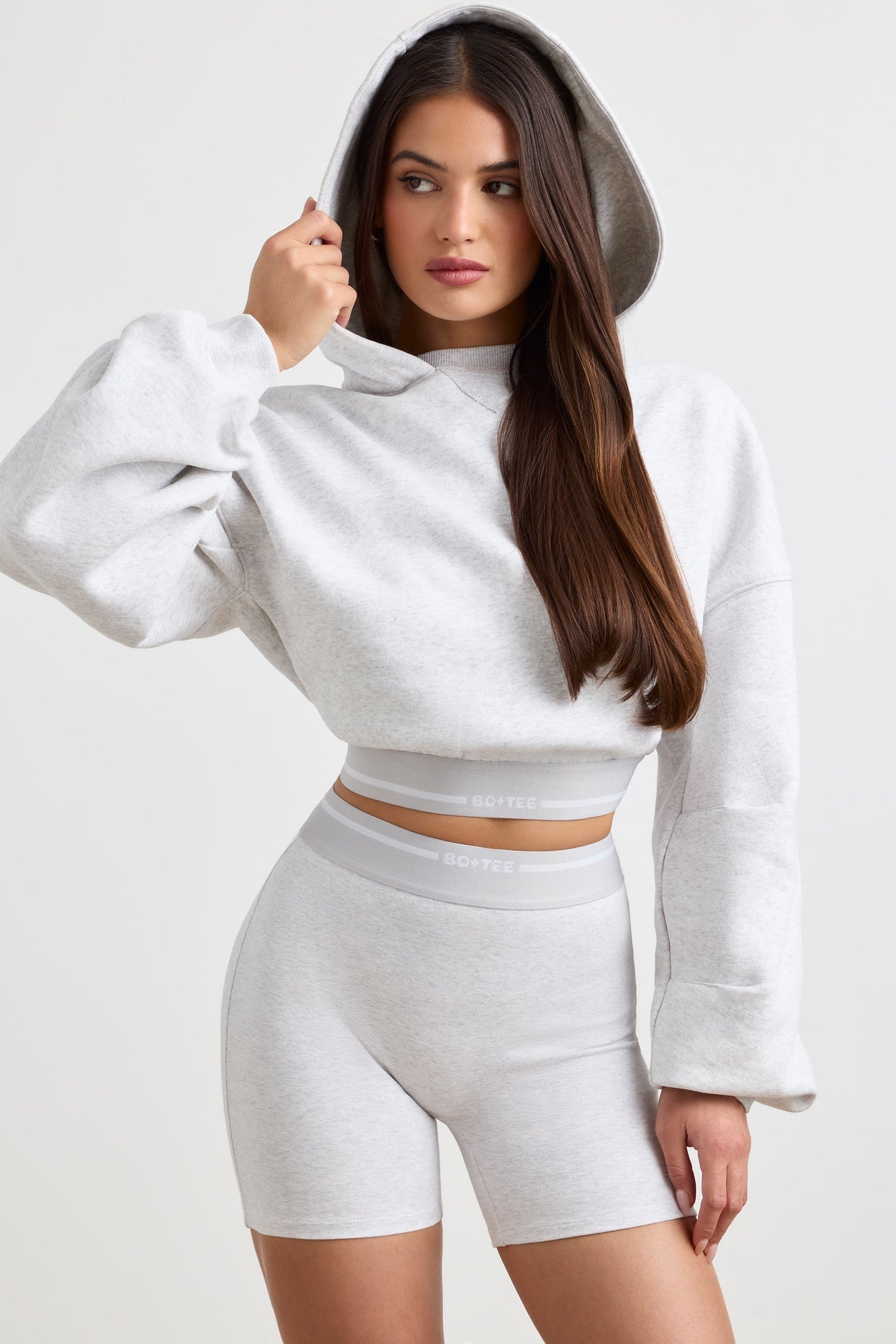 Cropped Hoodie in Grey Marl