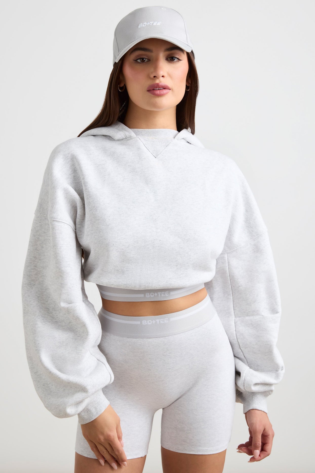 Cropped Hoodie in Grey Marl