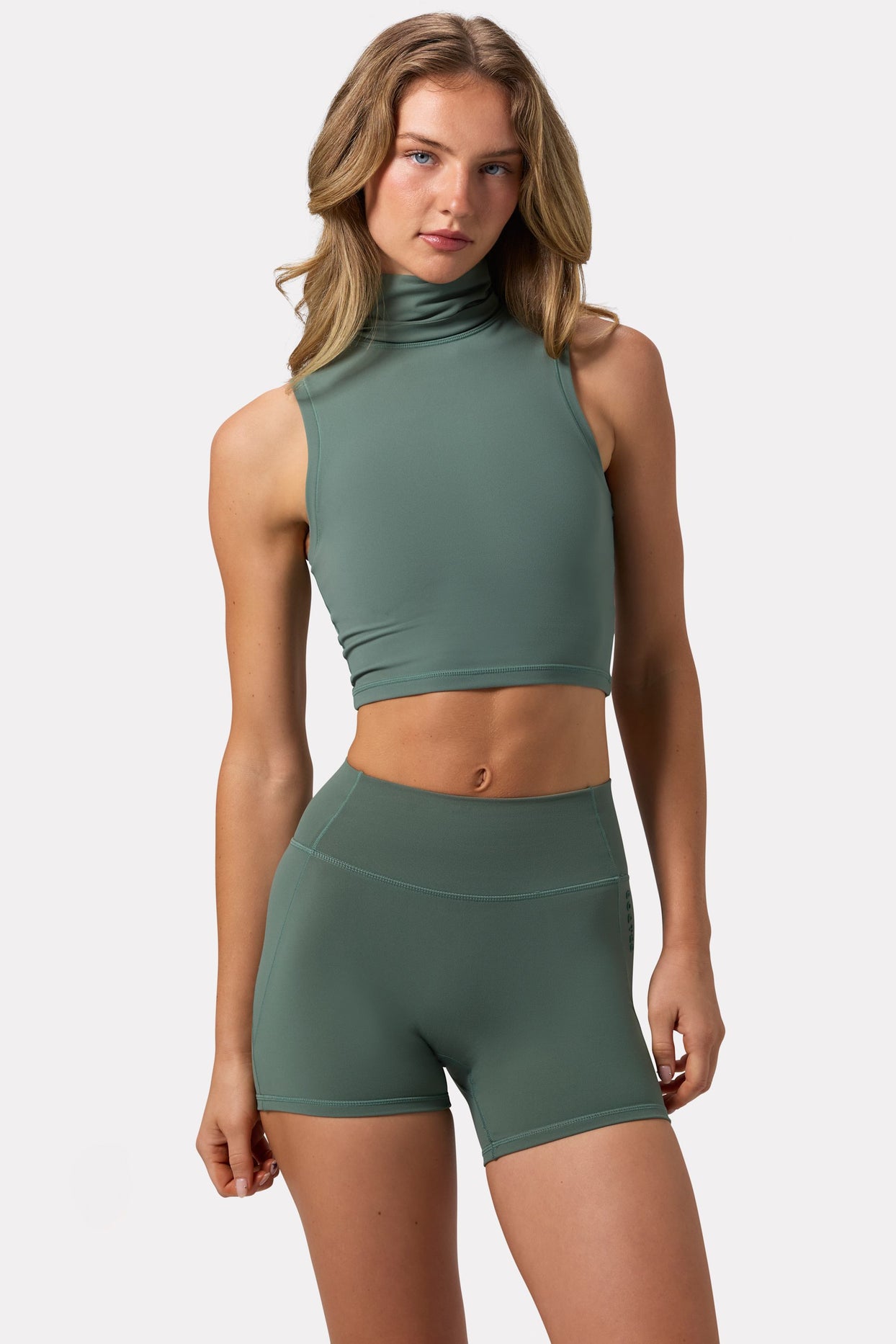 Soft Active Turtleneck Tank Top in Khaki - 1