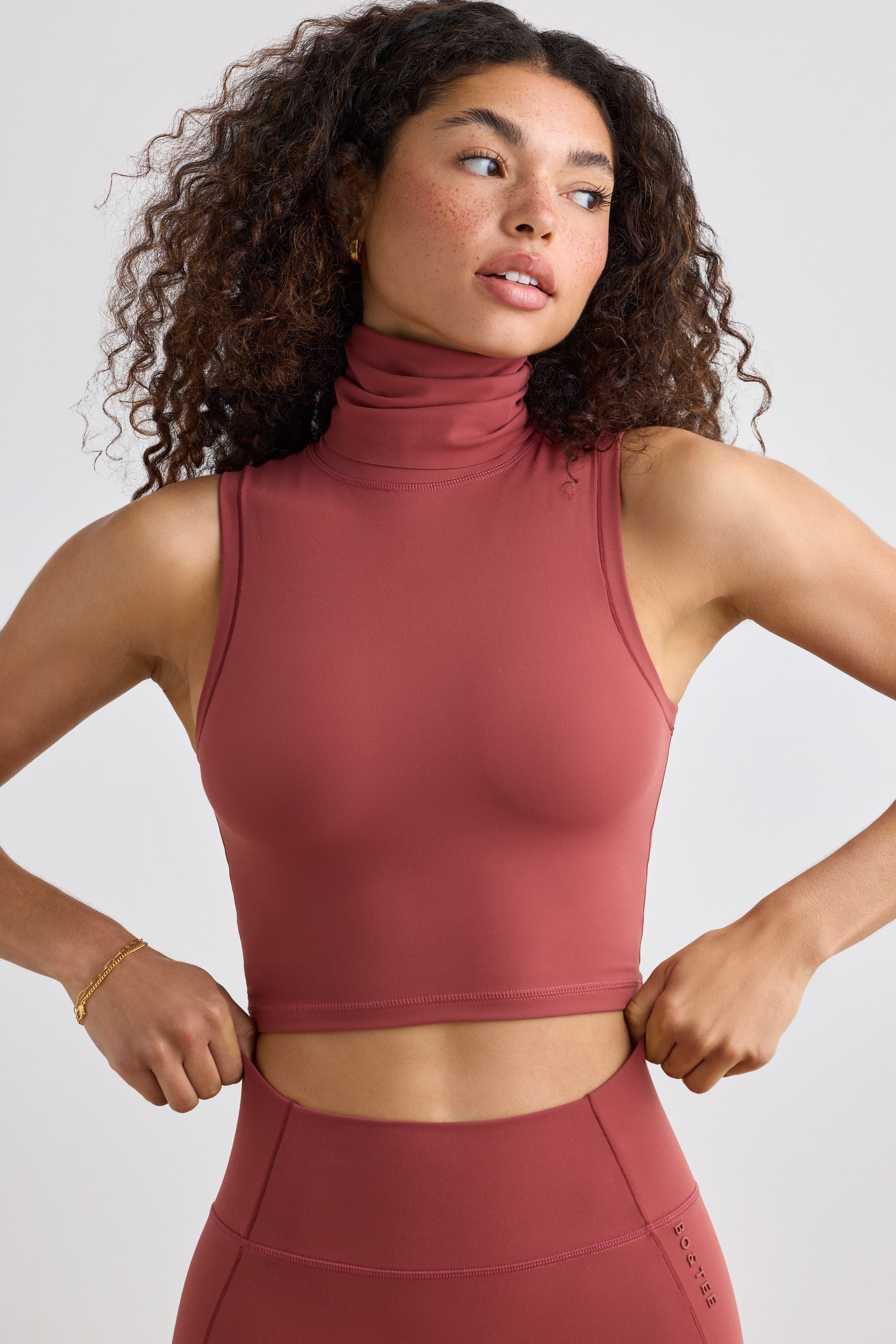 Soft Active Turtleneck Tank Top in Rust