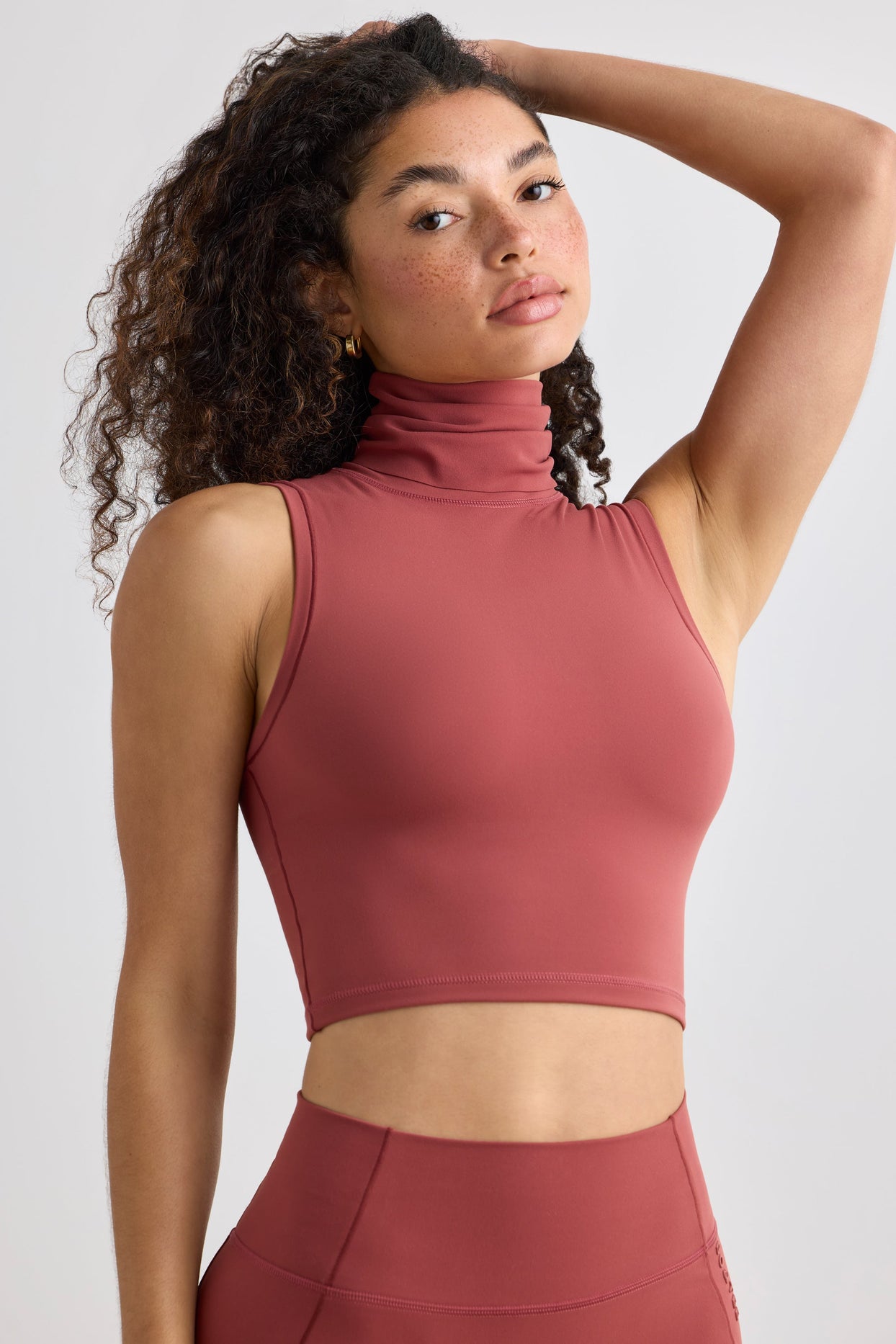 Soft Active Turtleneck Tank Top in Rust