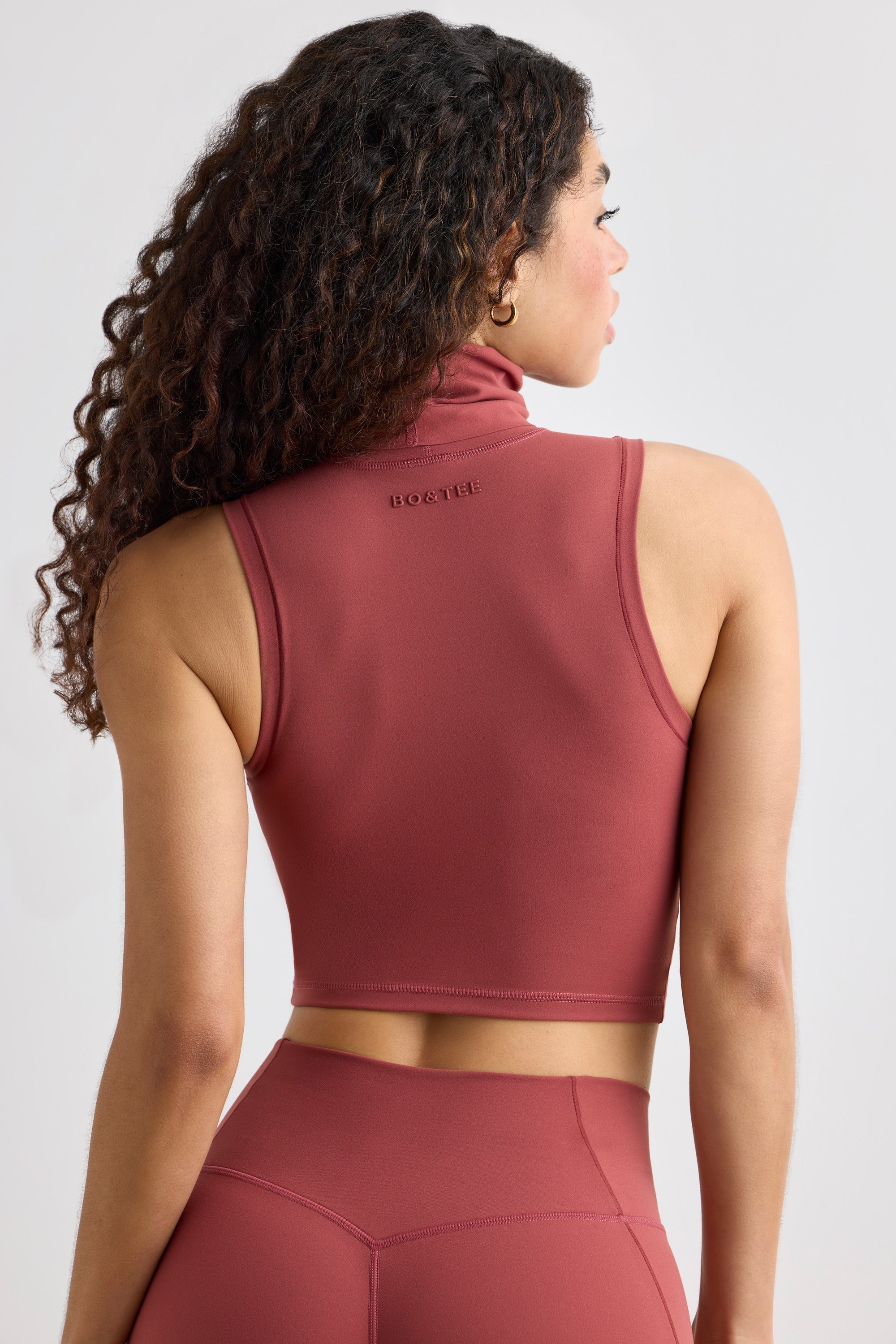 Soft Active Turtleneck Tank Top in Rust