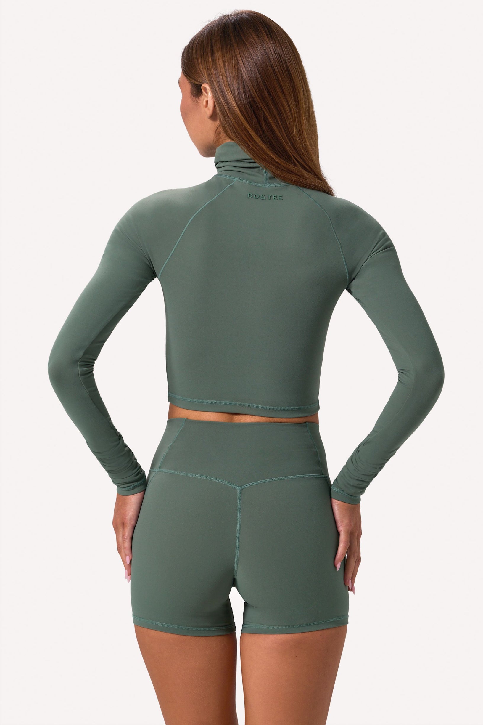 Soft Active Turtleneck Crop Top in Khaki - 2