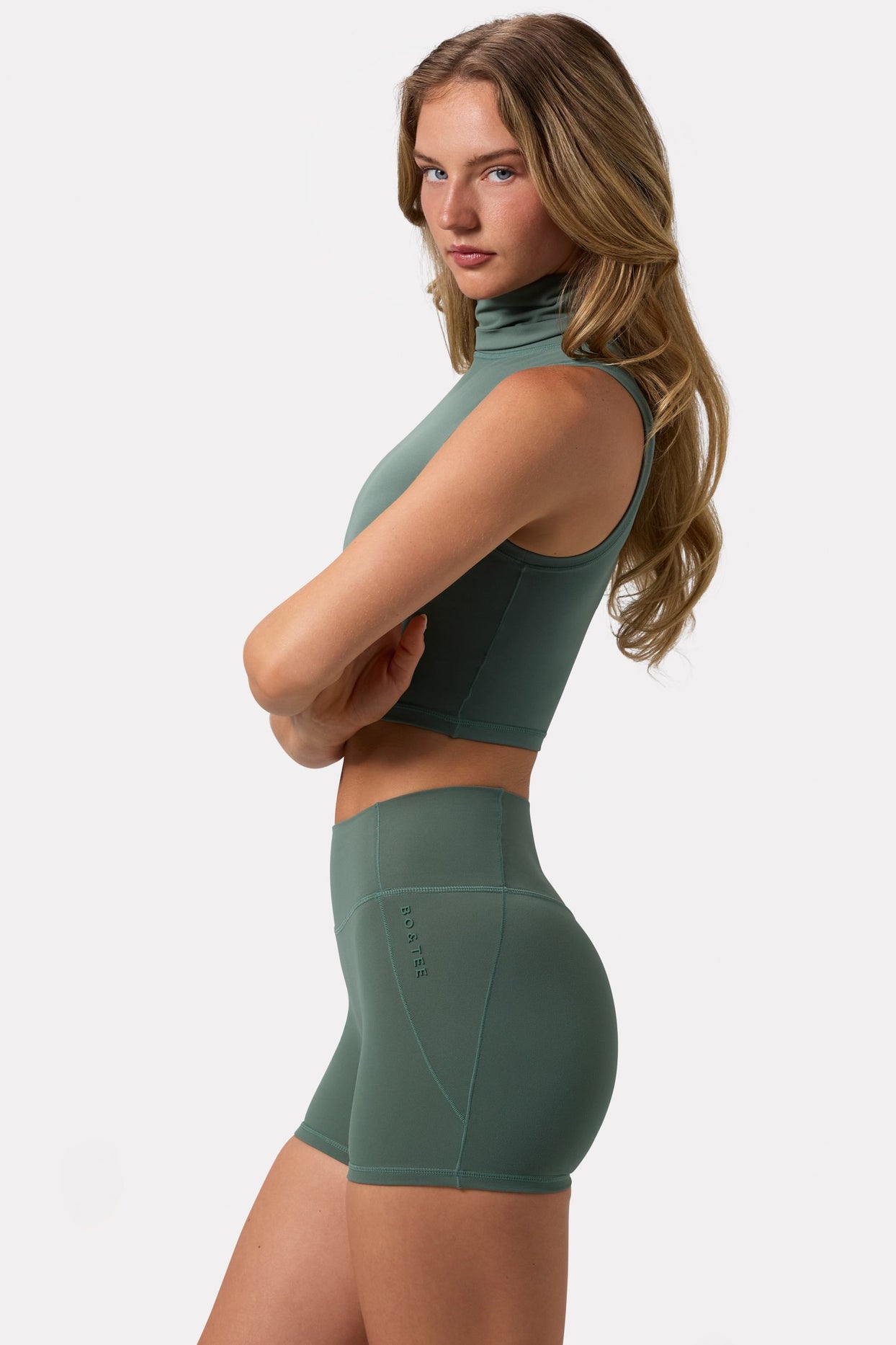 Soft Active High Waist Mini Shorts in Khaki - 3