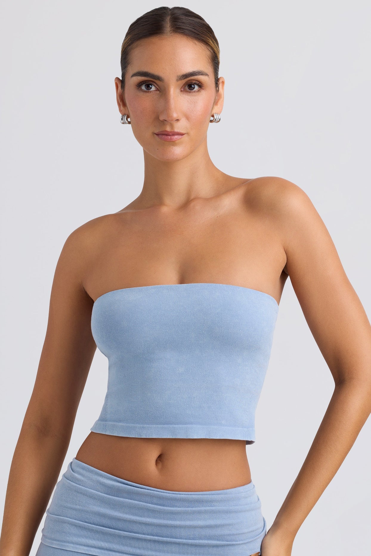 Bandeau Crop Top in Washed Blue