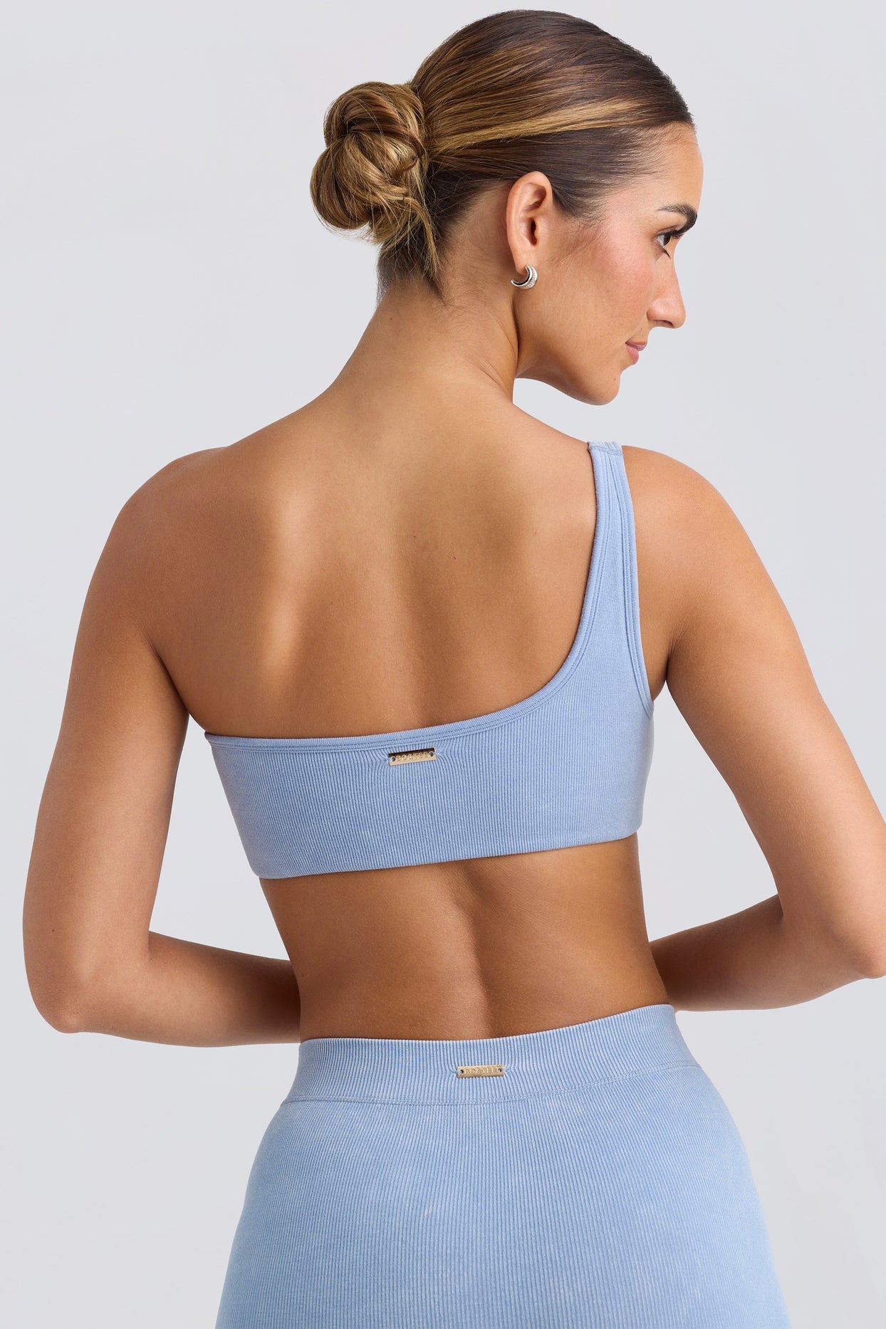 One-Shoulder Sports Bra in Washed Blue