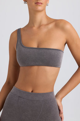 One-Shoulder Sports Bra in Washed Charcoal