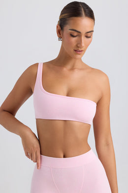 One-Shoulder Sports Bra in Washed Ice Pink