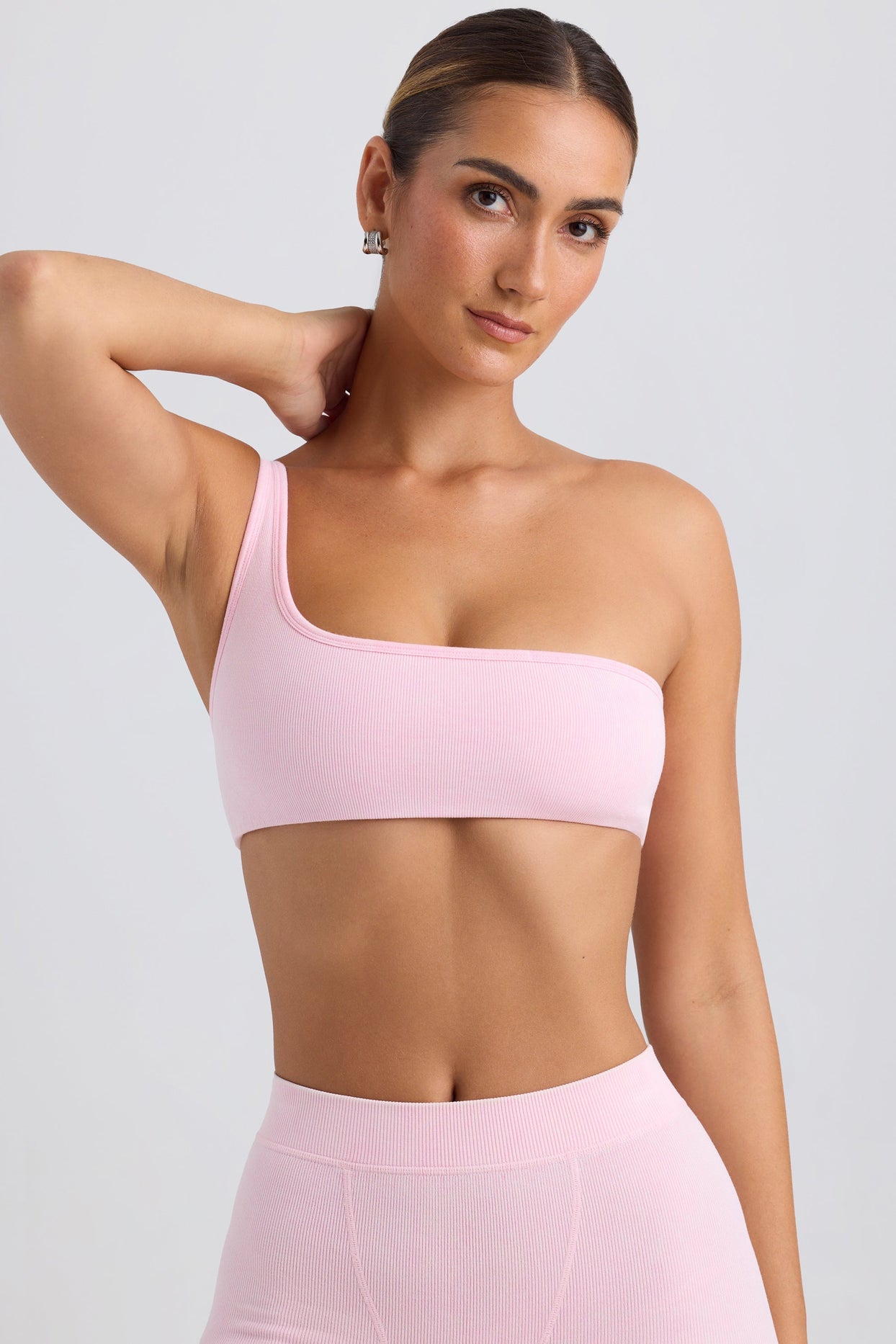 One-Shoulder Sports Bra in Washed Ice Pink