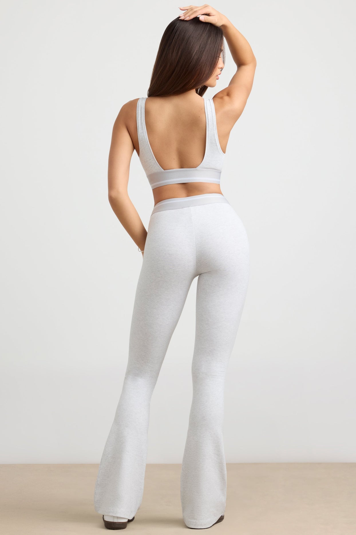 High-Waist Kick Flare Trousers in Grey Marl