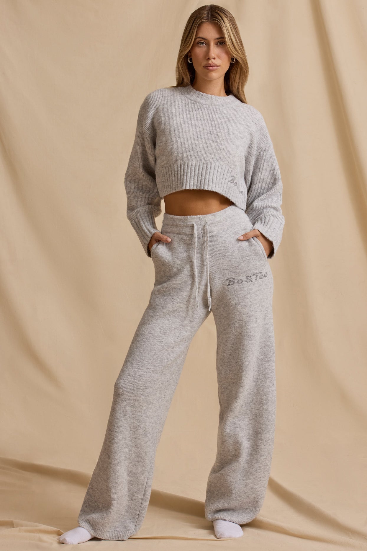 Tall Mid-Rise Wide-Leg Joggers in Ice Marl