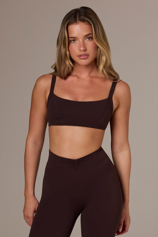Soft Active Seam-Detail Sports Bra in Espresso