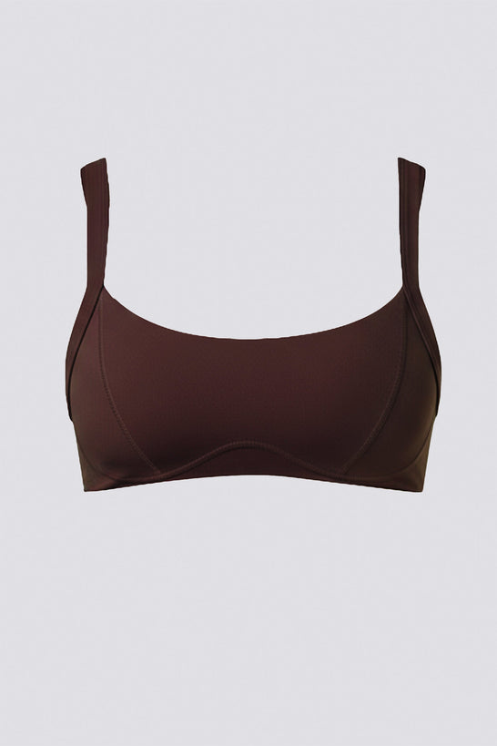 Soft Active Seam-Detail Sports Bra in Espresso