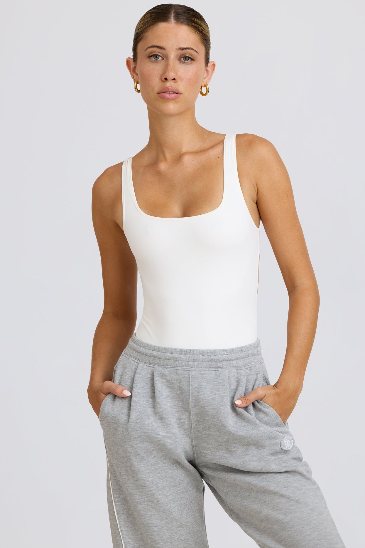 Soft Active Open-Back Bodysuit in White