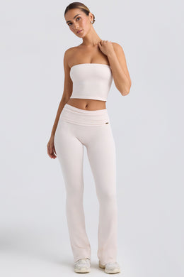 Foldover Flared Trousers in Washed Cream