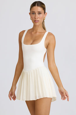 Soft Active Open-Back Pleated Tennis Dress in White