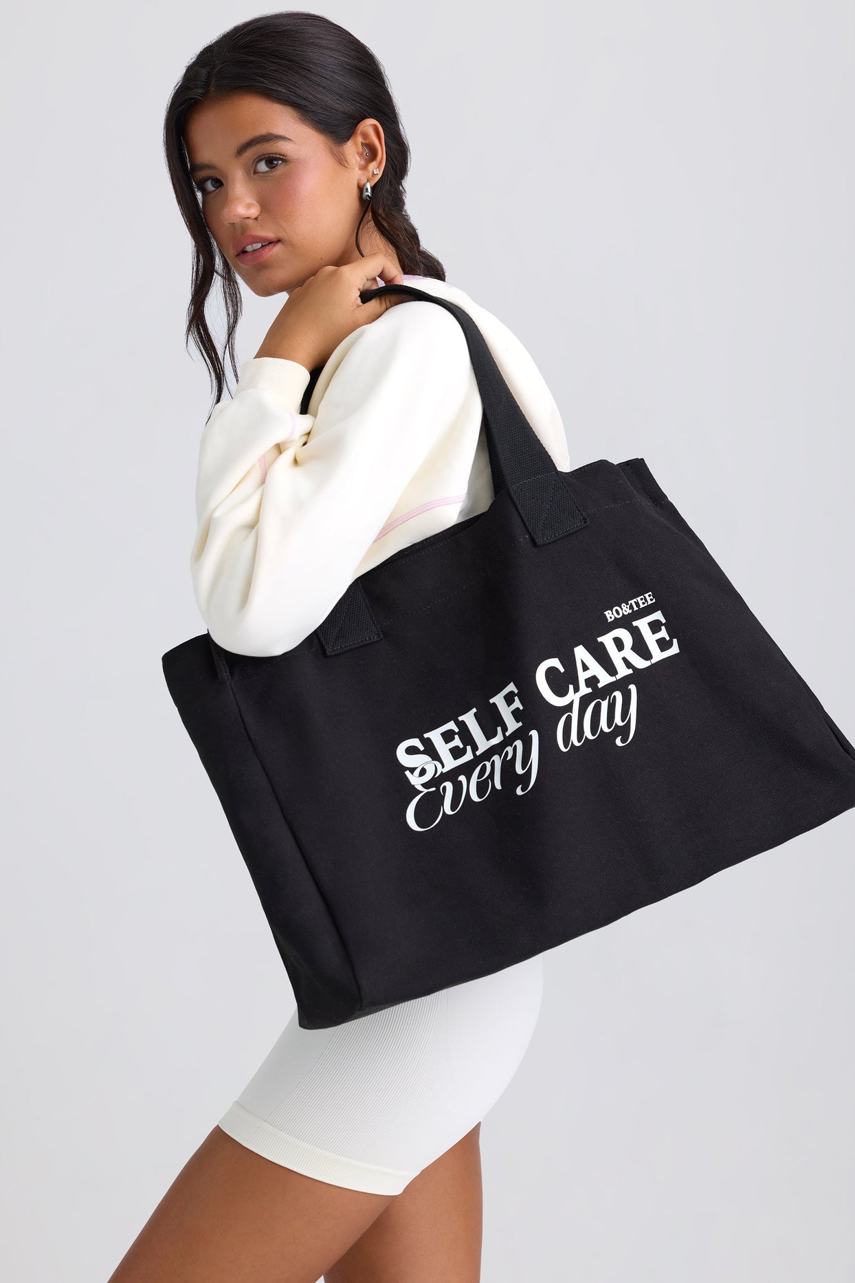 Oversized Canvas Tote Bag in Black