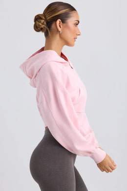 Zip-Up Cropped Hoodie in Washed Ice Pink