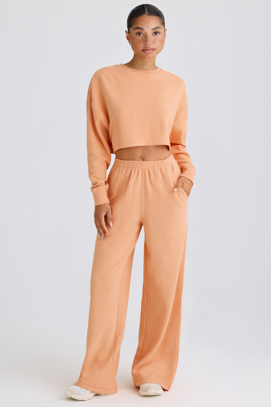 Textured Cotton Jersey Straight-Leg Joggers in Peach