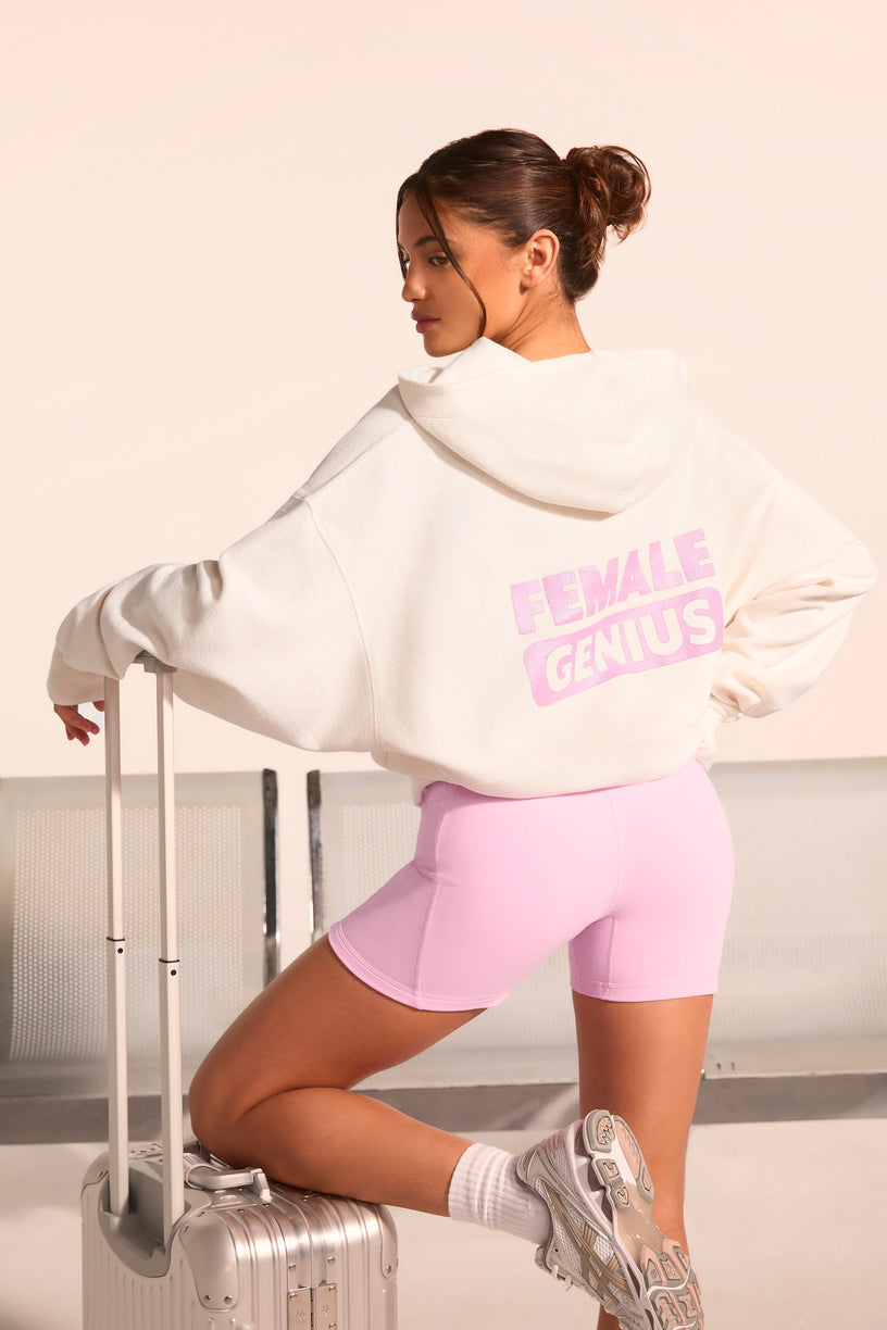 Textured Cotton Jersey Graphic Print Hoodie in White - 1
