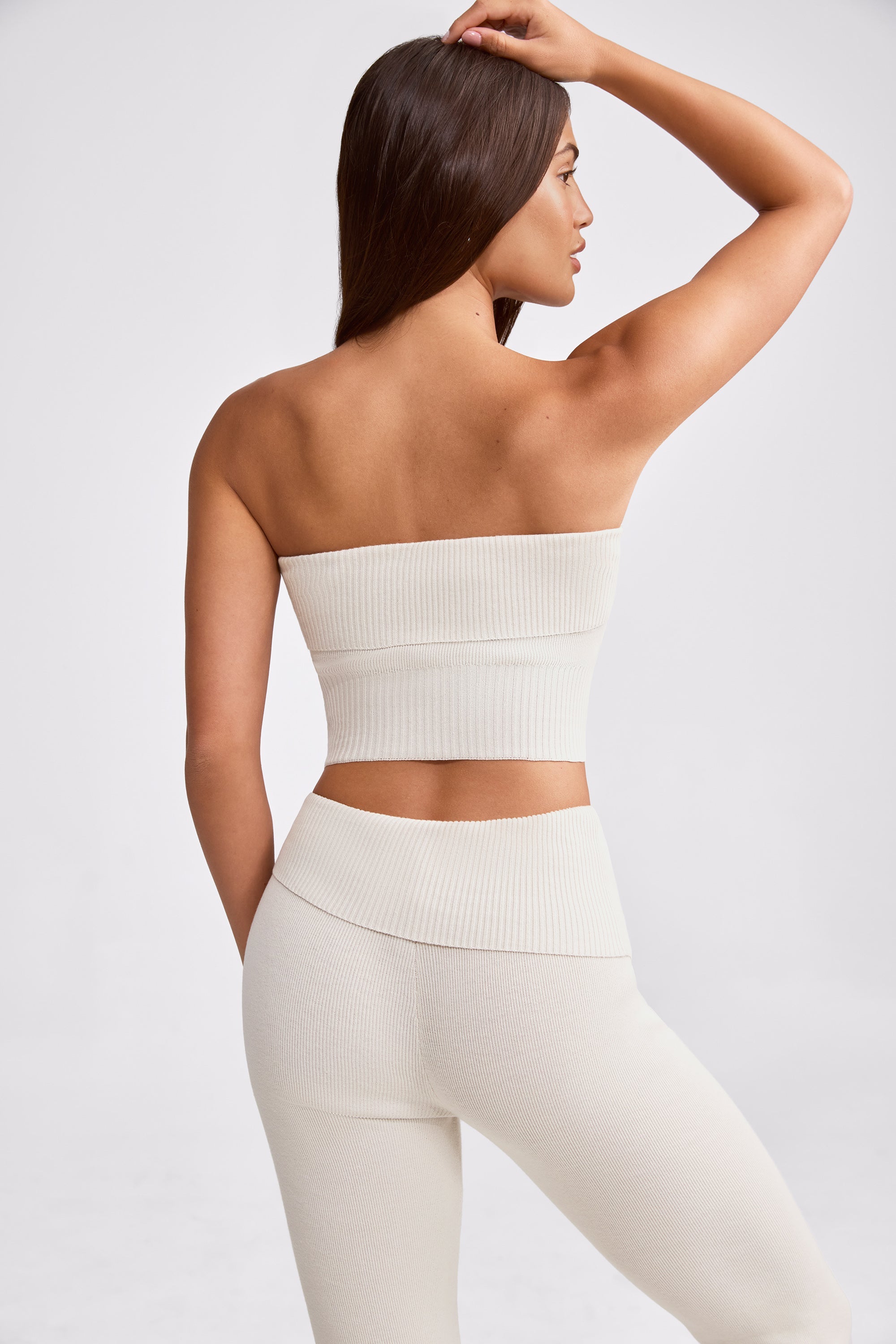 Bandeau Chunky Knit Crop Top in Cream