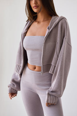 Bandeau Chunky Knit Crop Top in Dusty Lavender