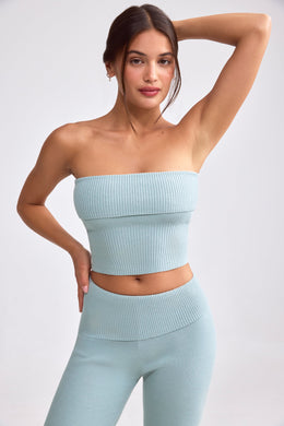 Bandeau Chunky Knit Crop Top in Dusty Teal