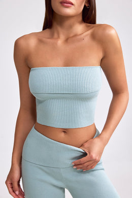 Bandeau Chunky Knit Crop Top in Dusty Teal