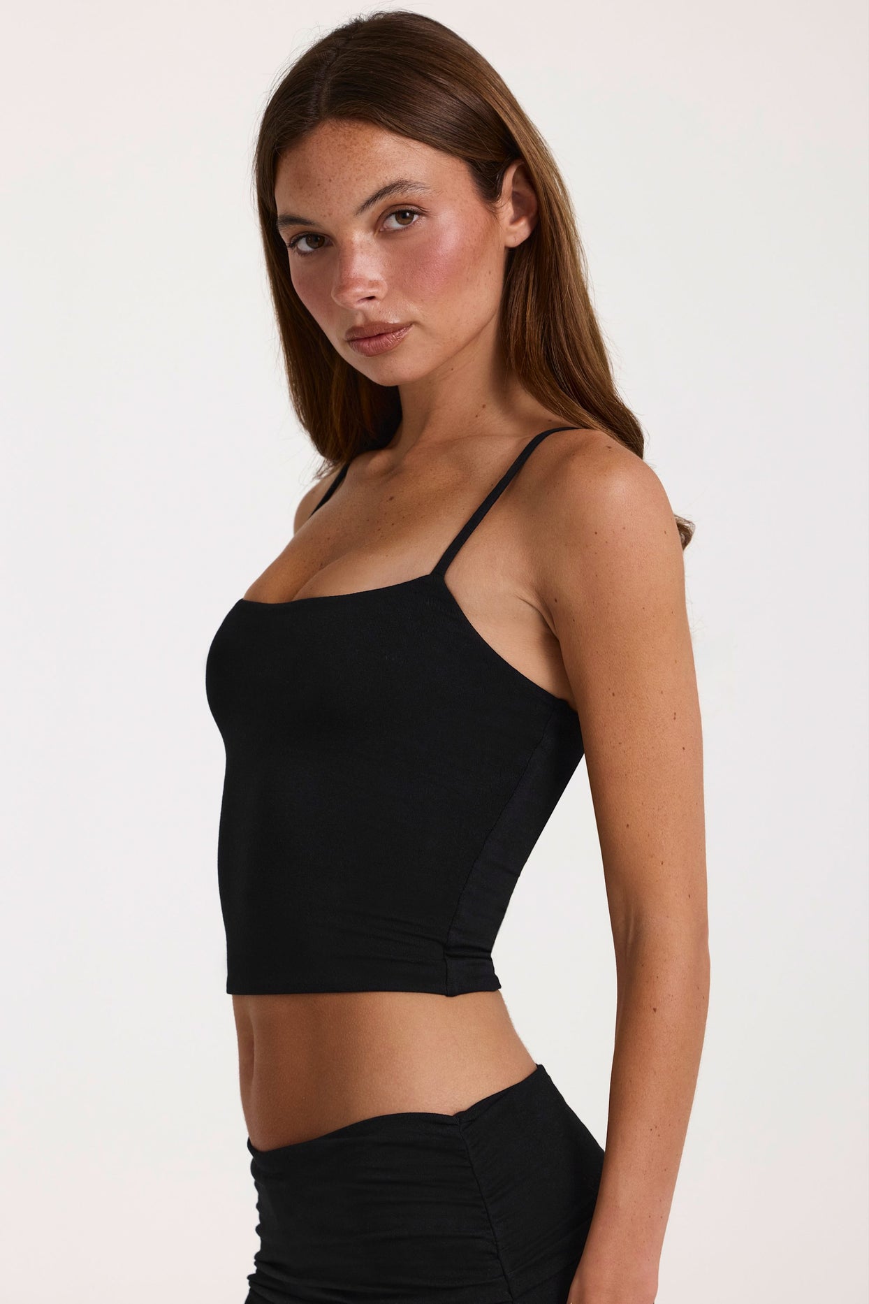Modal Cropped Tank Top in Black