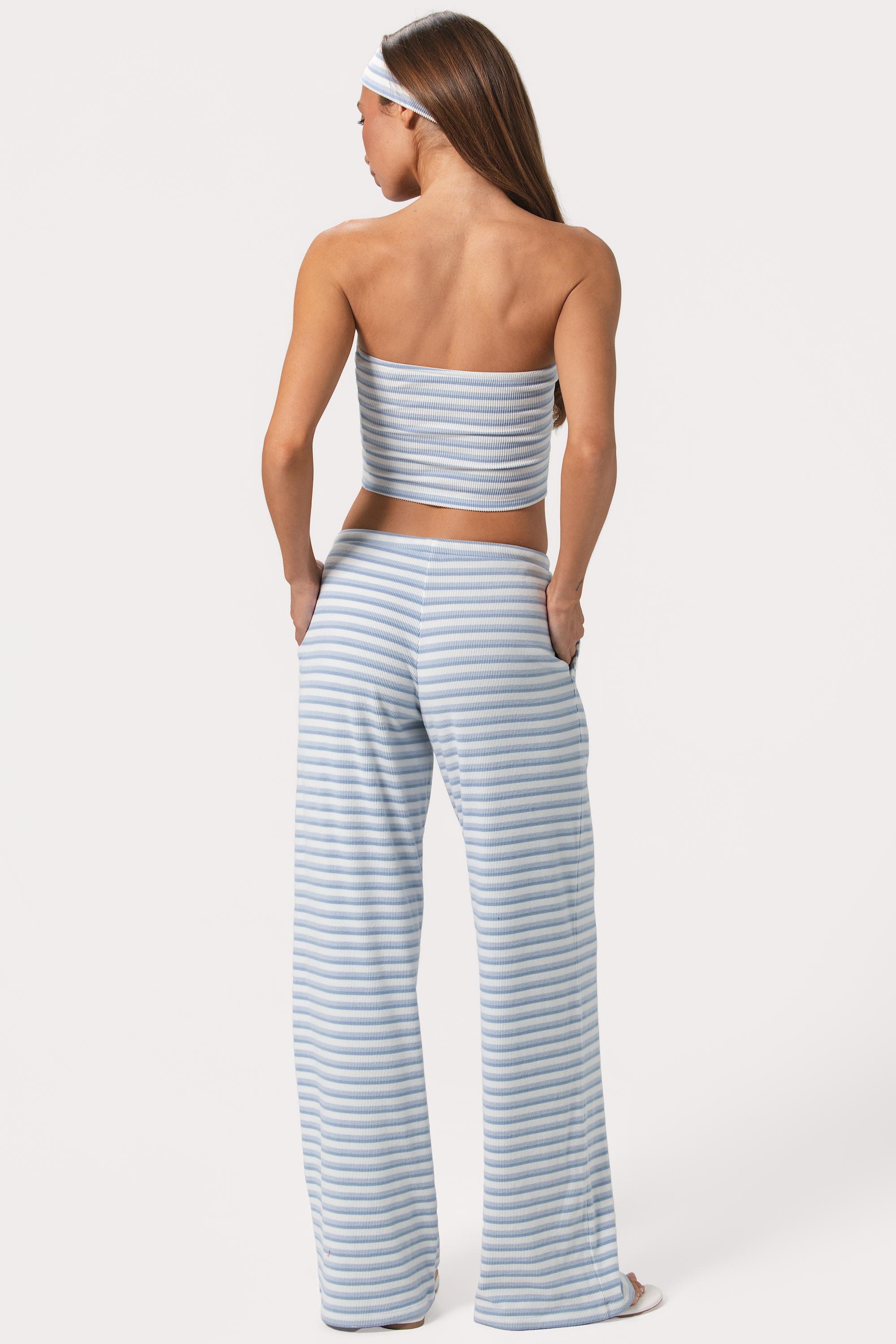 Ribbed Jersey Low-Rise Trousers in Blue Stripe - 2