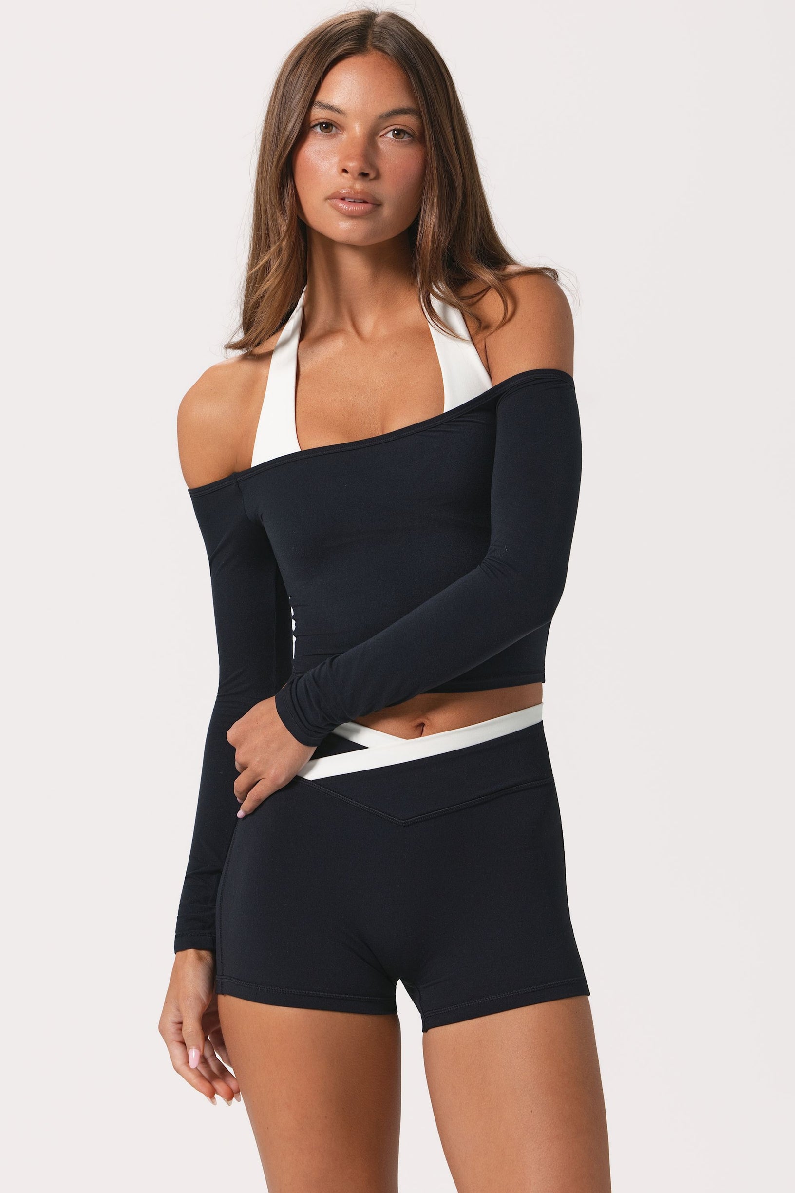 Soft Jersey Off-Shoulder Top in Black - 1