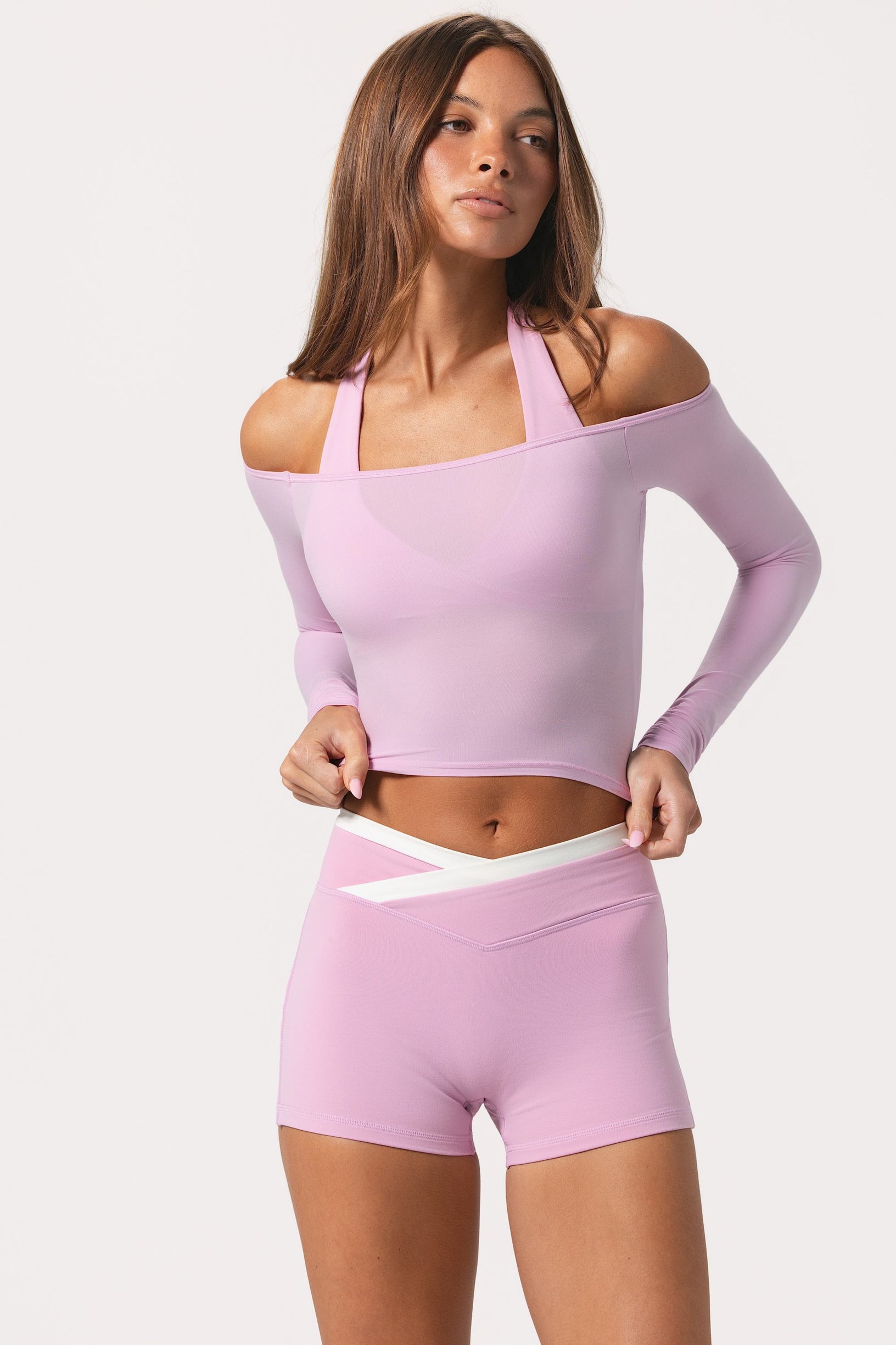 Soft Jersey Off-Shoulder Top in Sweet Pink - 1
