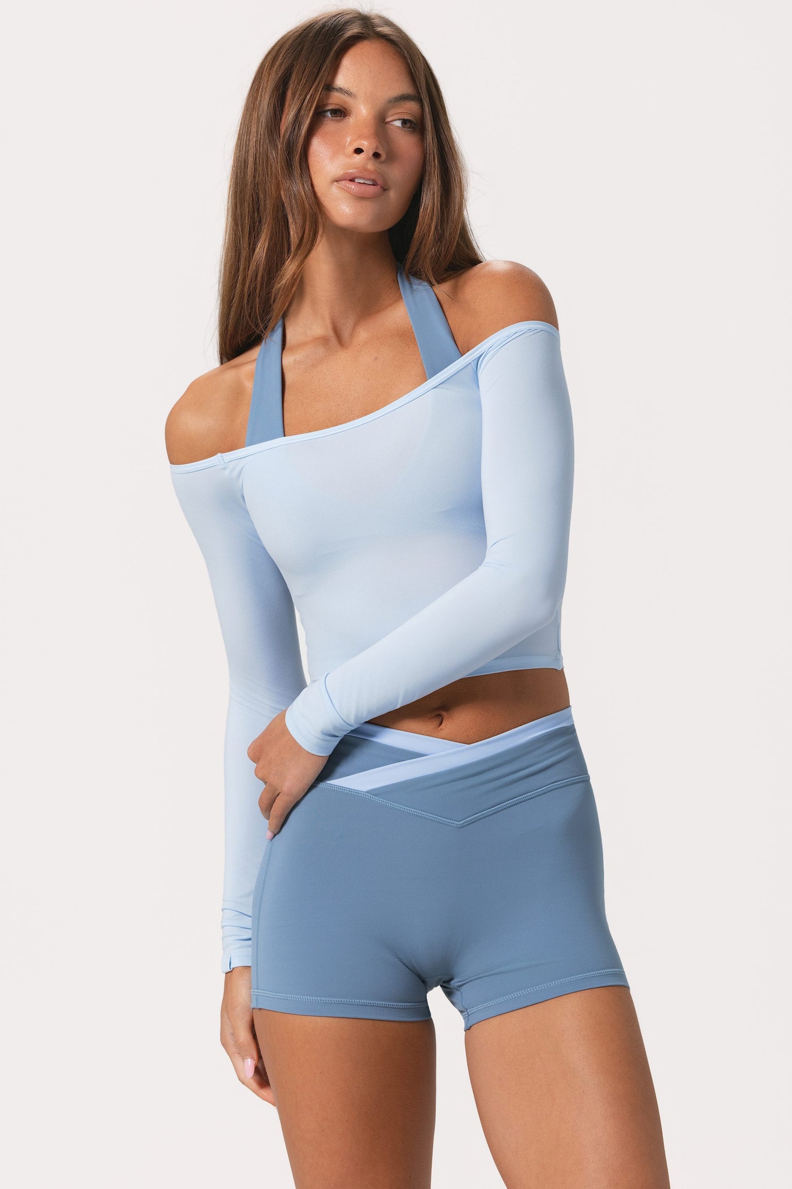 Soft Jersey Off-Shoulder Top in Powder Blue - 1