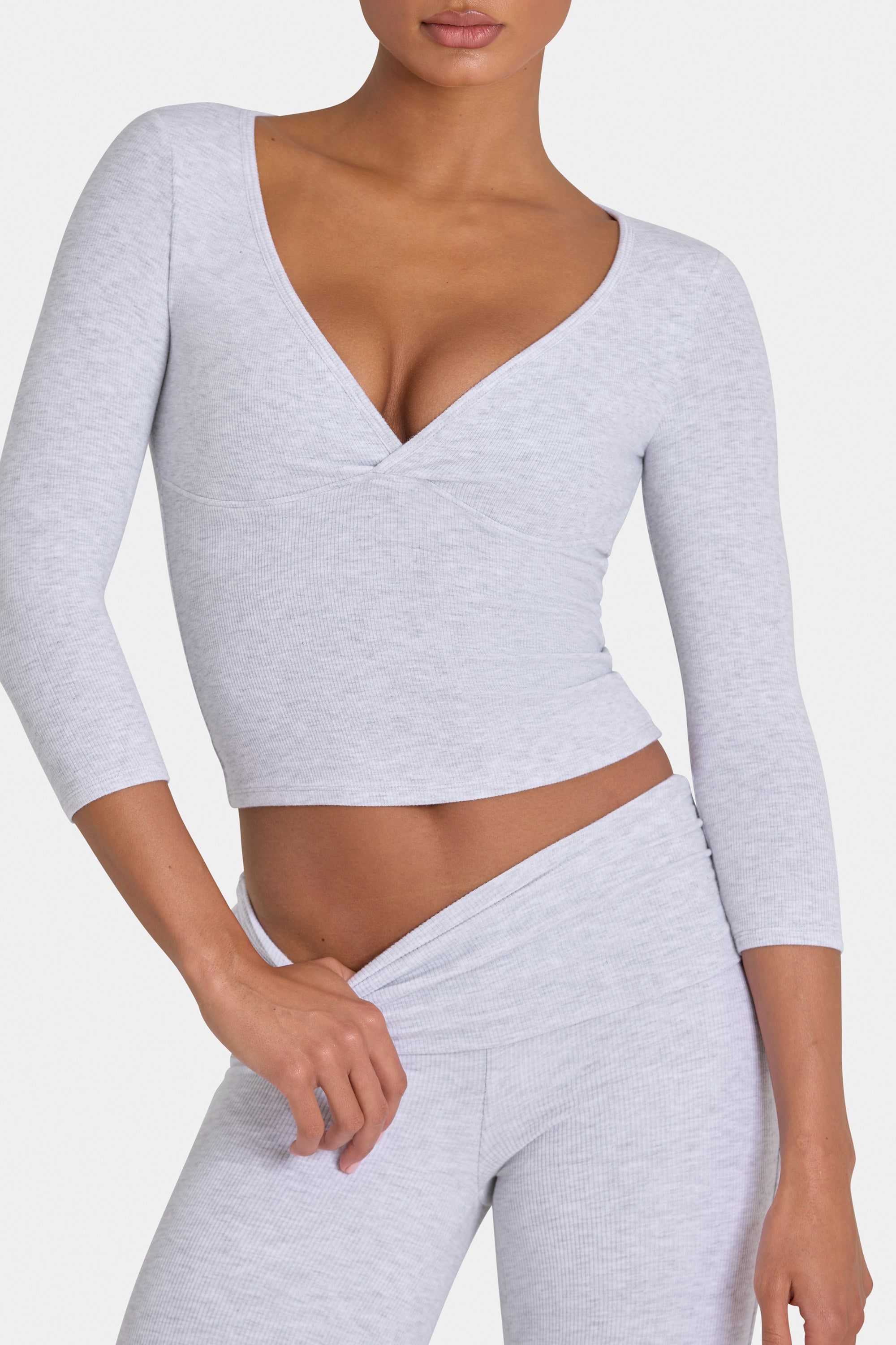 ButterCloud™ 3/4 Sleeve Top in Grey Marl