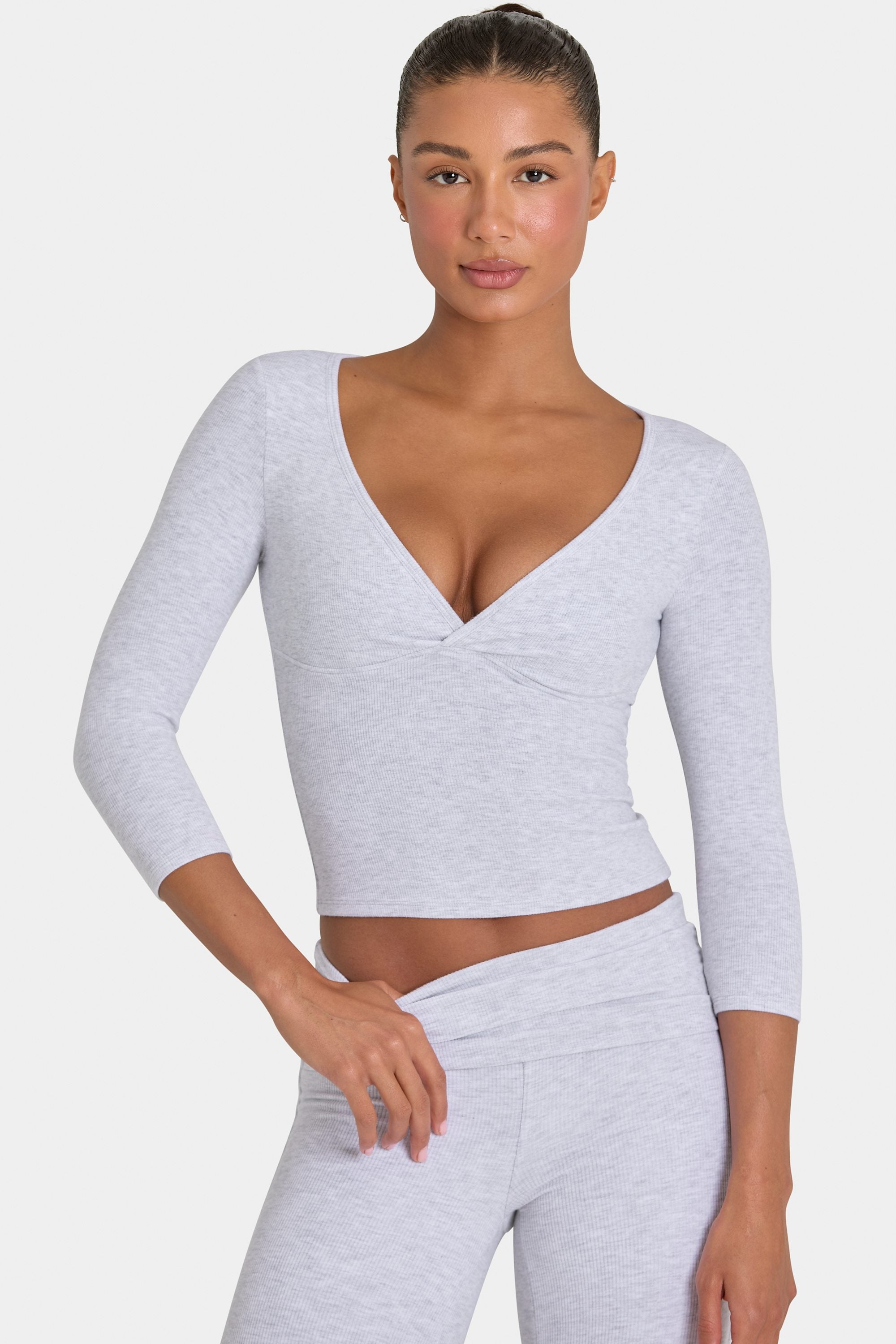ButterCloud™ 3/4 Sleeve Top in Grey Marl - 1