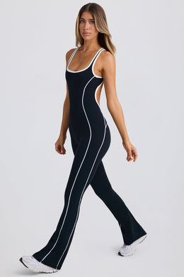 Petite Soft Active Open-Back Jumpsuit in Black