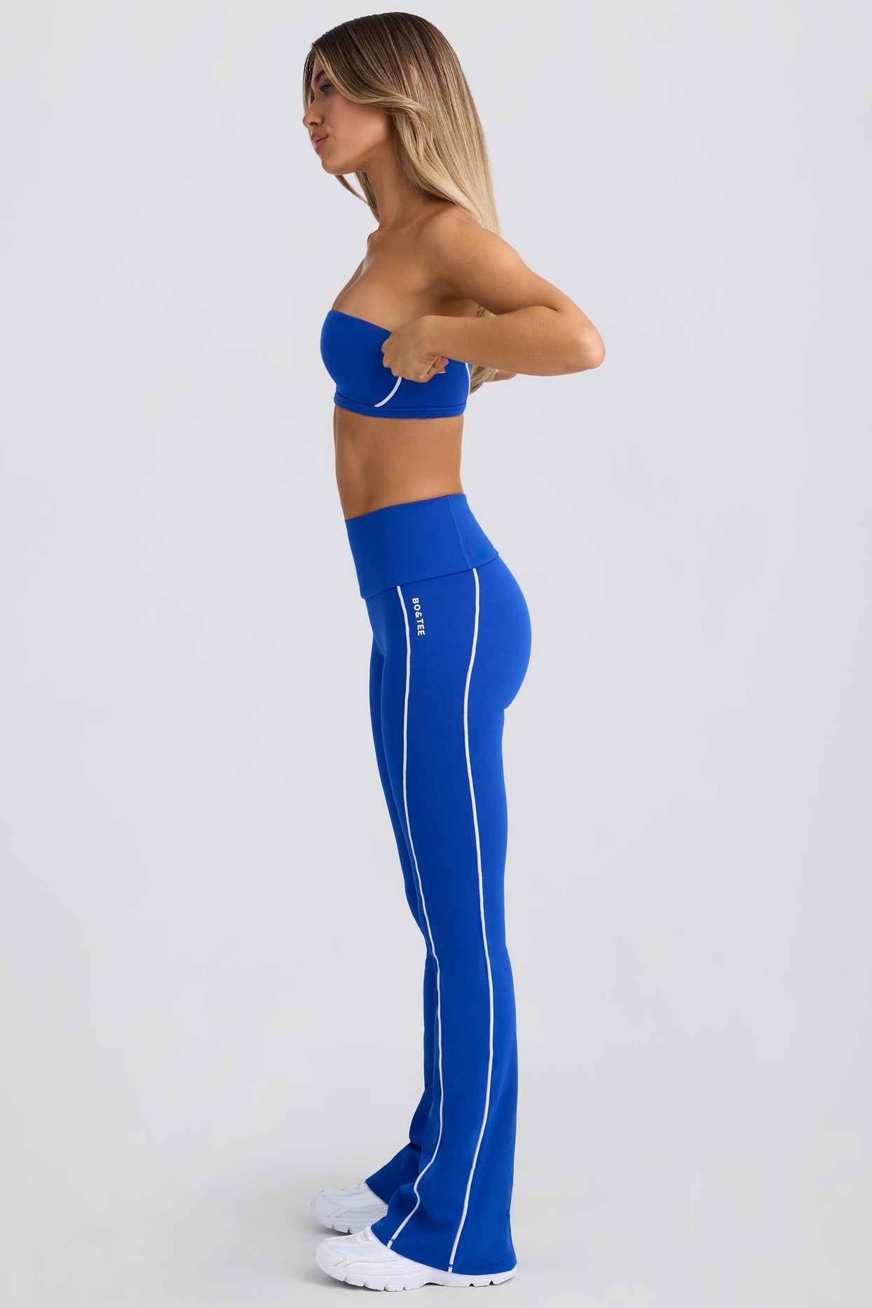 Soft Active Foldover Flared Trousers in Cobalt Blue