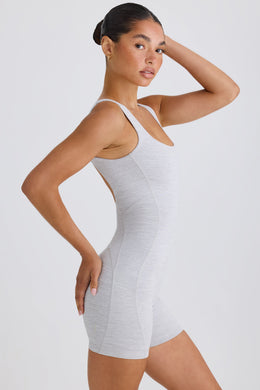 Soft Active Open-Back Unitard in Grey Marl