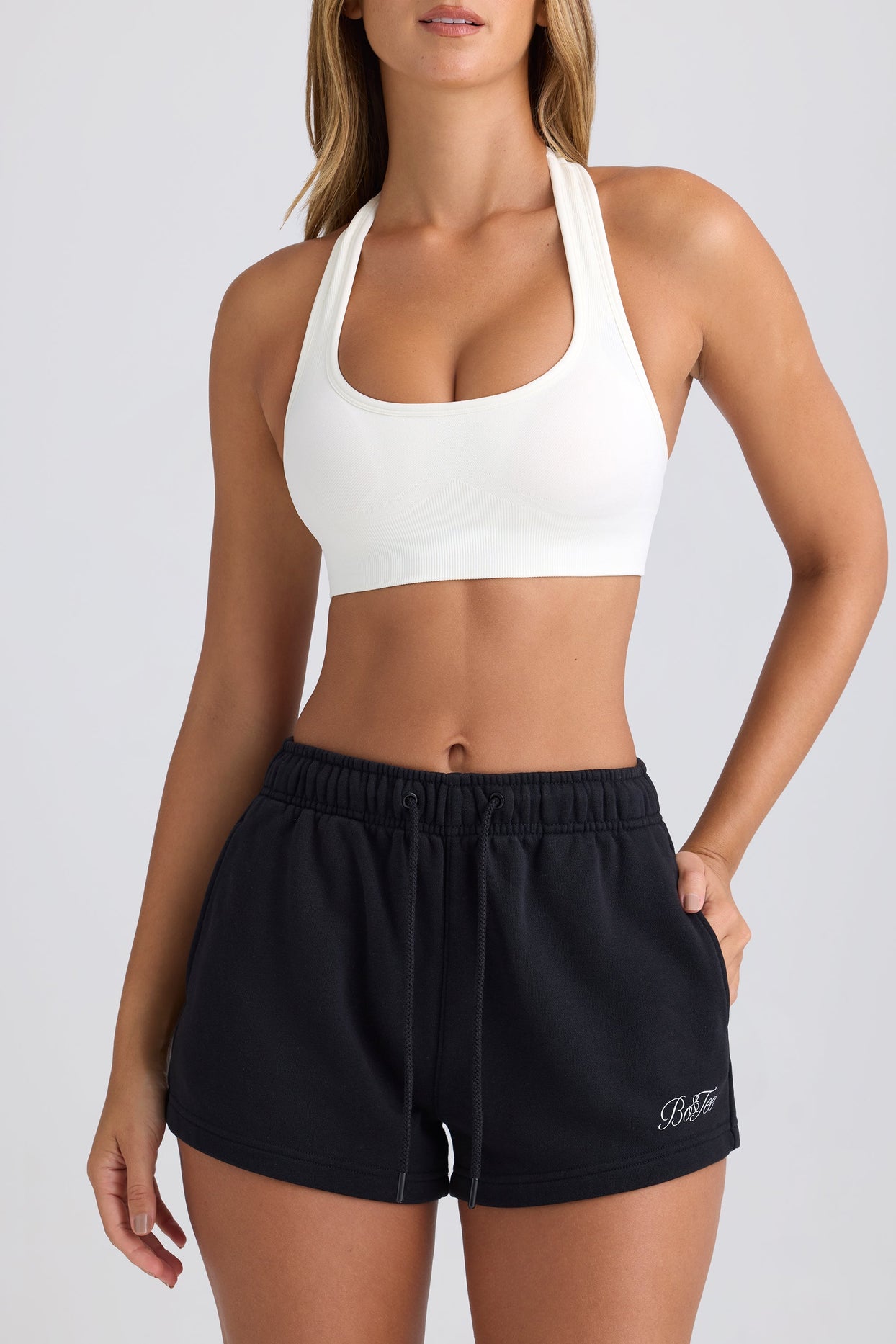 Mid-Rise Sweat Shorts in Black