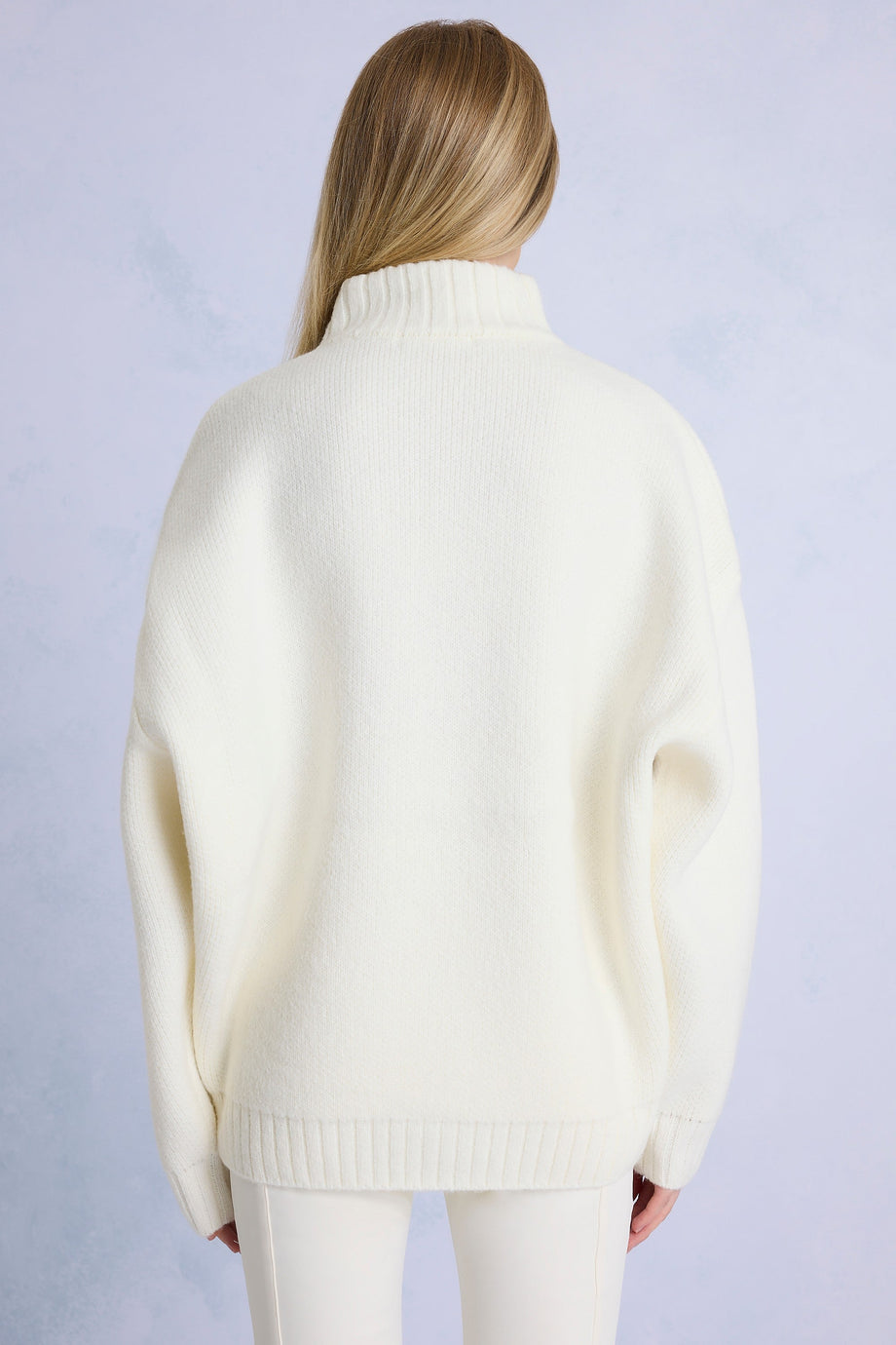 Knit Quarter-Zip Turtleneck Oversized Jumper in Burgundy