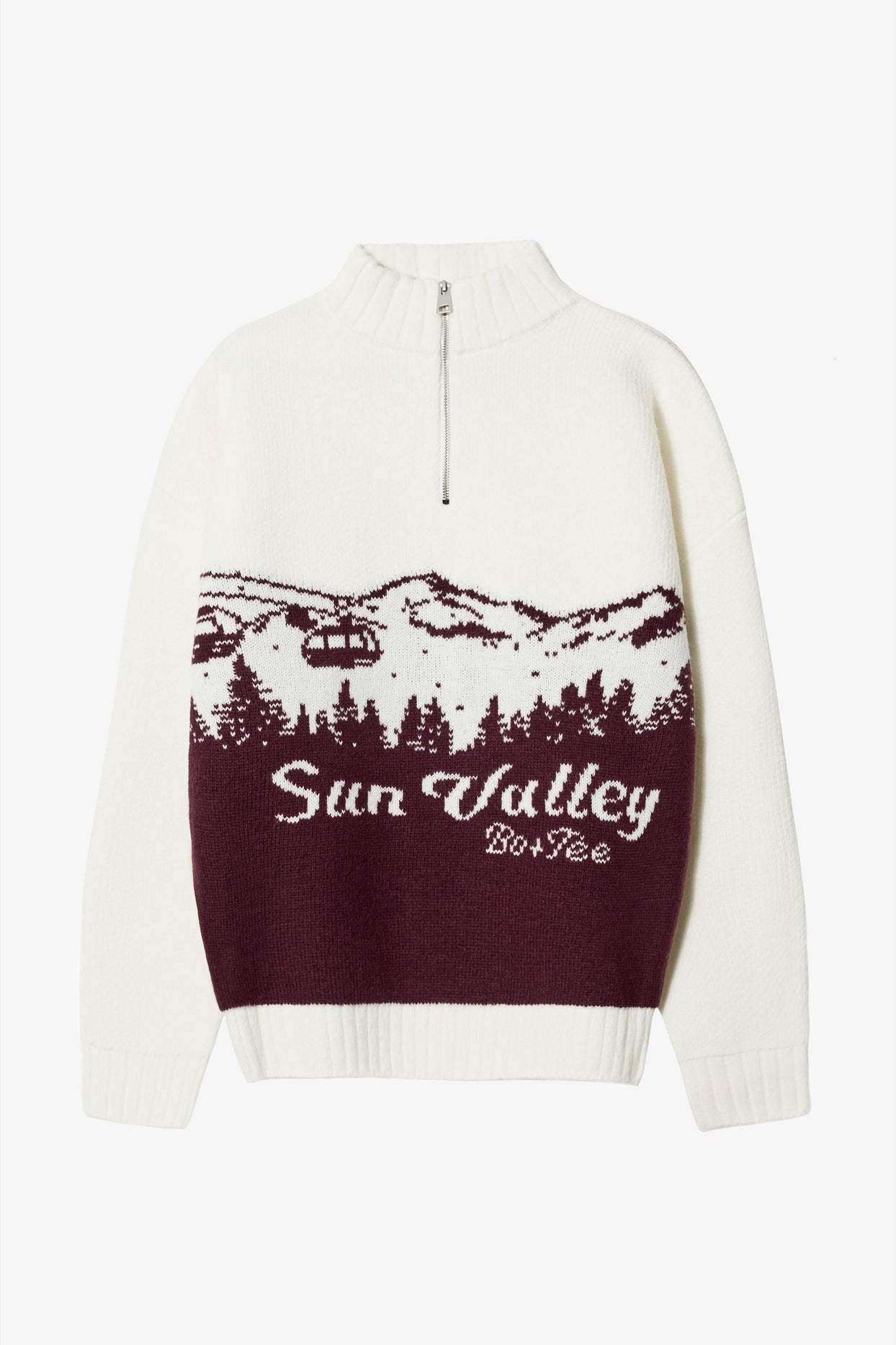 Knit Quarter-Zip Turtleneck Oversized Jumper in Burgundy