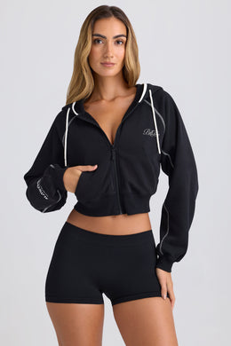 Zip-Up Cropped Hoodie in Black