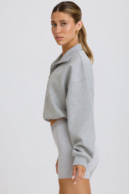 Quarter-Zip Cropped Sweatshirt in Grey Marl