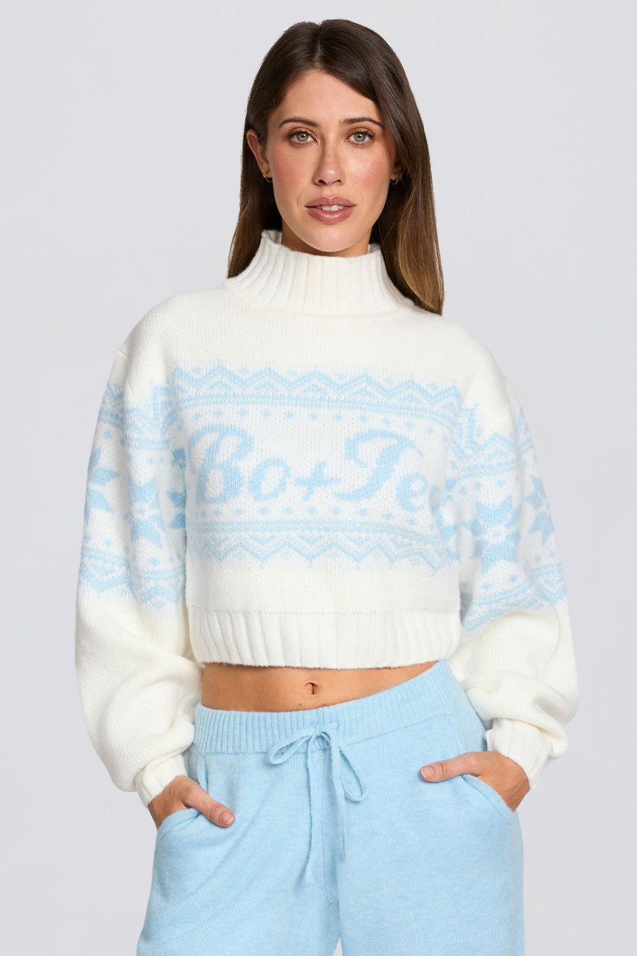 Jacquard-Knit Cropped Jumper in Ivory
