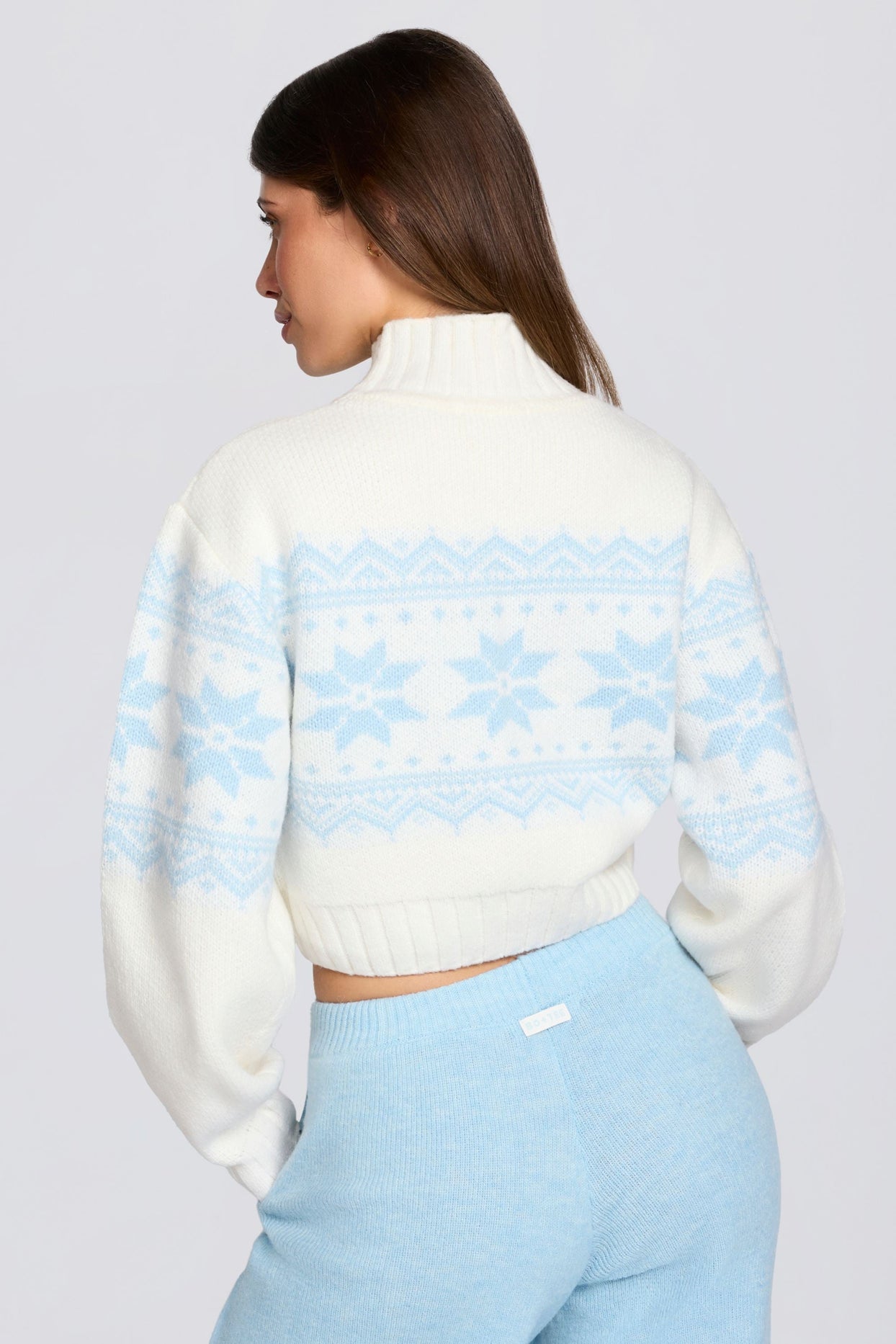 Jacquard-Knit Cropped Jumper in Ivory