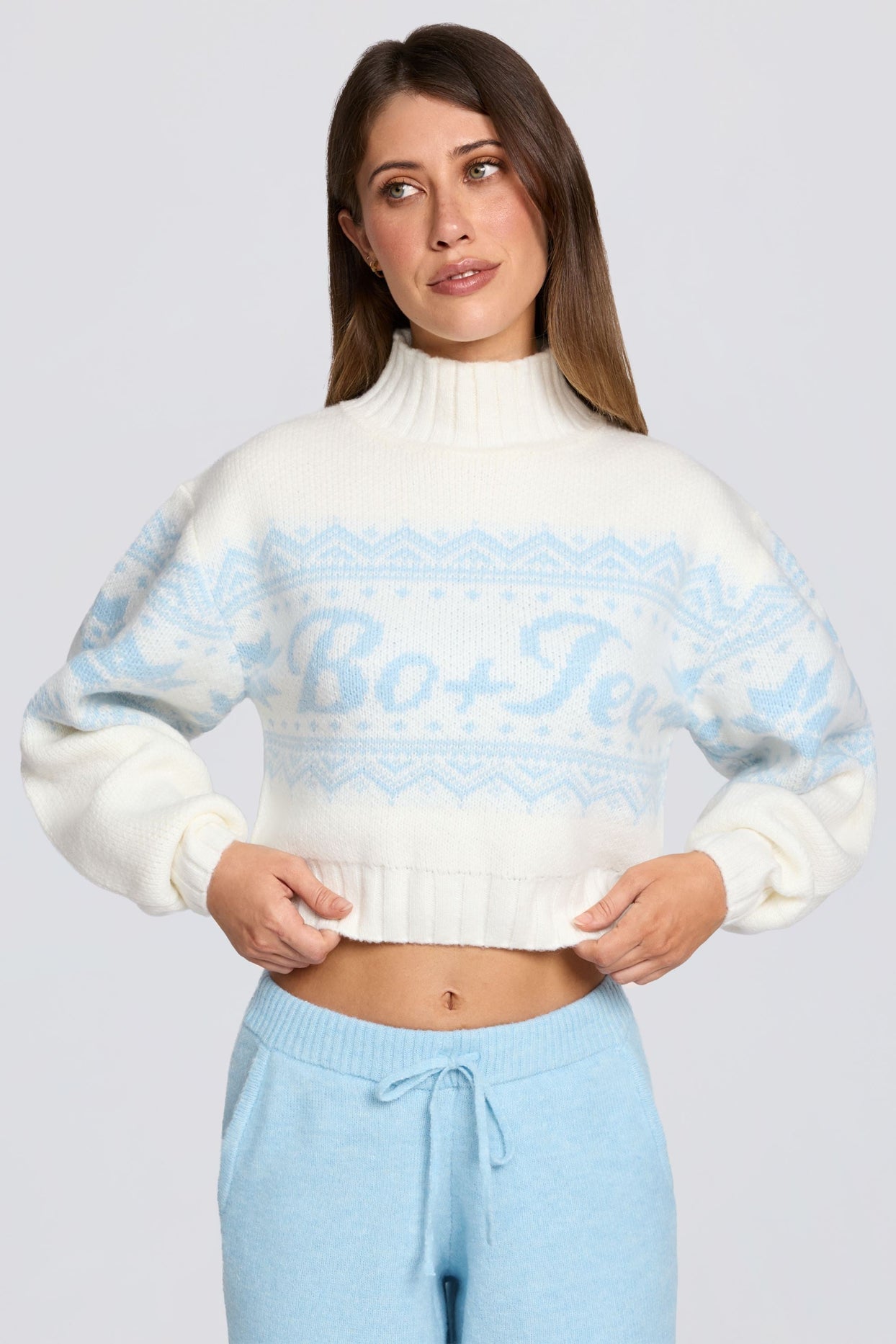 Jacquard-Knit Cropped Jumper in Ivory